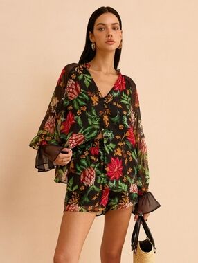 NWT Commense Chiffon Floral Print Blouse Sz S